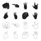 Open fist, victory, miser. Hand gesture set collection icons in black,outline style vector symbol stock illustration web