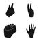 Open fist, victory, miser. Hand gesture set collection icons in black style vector symbol stock illustration web.