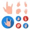 Open fist, victory, miser. Hand gesture set collection icons in cartoon,flat style vector symbol stock illustration web.