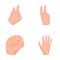 Open fist, victory, miser. Hand gesture set collection icons in cartoon style vector symbol stock illustration web.