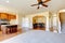 Open floor plan. View of kitchen, dining room and entryway.