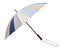 Open folding striped umbrella isolated on white