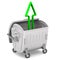 The open garbage container with a green arrow pointing to upwards