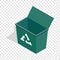 Open garbage container with recycling sign icon