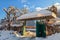 Open gate beautiful snowy winter rural mountain scenery