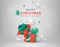 Open gift box, 3d balloon. Merry Christmas card, happy new year poster. Surprise birthday present render, exact