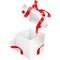 Open gift box with bow and torn red satin ribbons. White case Isolated on a transparent background