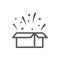 Open gift box with flying confetti - surprise concept in pixel perfect thin line icon with editable stroke.