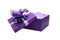 Open Gift Purple Box With Silver Ribbon and Heart Shaped Balloon