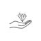 Open hand icon with diamond icon. Vector illustration. Flat design