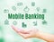 Open hand with Mobile banking word and feature icon,Internet Ban