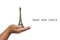 Open hand with a model the Eiffel Tower and have word pray for paris.