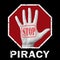 Open hand with the text stop piracy. Global social problem