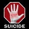 Open hand with the text stop suicide. Global social problem