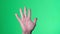 Open hand waving hello on a green screen of a chromakey.