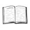 An open hardcover book.The sketch style. Symbol of study, education and literature. Black and white vector illustration