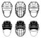 Open hockey helmet icon front view, with transparent visor and with protective grill. Ice hockey field player protective gear.