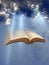 Open holy bible word of god sun rays beam clouds