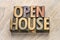 Open house word abstract in wood type