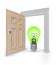 Open isolated doorway frame with green ecological bulb vector