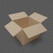 Open isometric box. Empty paper parcel. Isolated realistic carton. Vector illustration