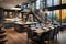 An open kitchen-dining space with kitchen island, dining table and a big window