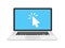 Open laptop in flat style isolated on background. Laptop with pc mouse and keyboard. Flat cartoon design, vector