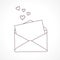 Open letter with hearts. Outline doodle graphic style