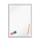 Open lined realistic notepad notebook with spiral, pencil, eraser is on white background.