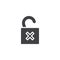 Open lock reject vector icon