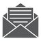 Open mail glyph icon, envelope and letter, email