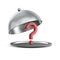 Open metallic cloche and question on white background. Isolated 3d illustration