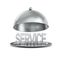 Open metallic cloche and text service on white background. Isolated 3d illustration