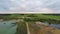 Open mine / quarry. Aerial view. Nature landscape. Massive clouds.