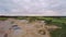 Open mine / quarry. Aerial view. Nature landscape. Massive clouds.