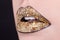 Open mouth closeup, sensual gold lips closeup