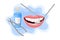 Open Mouth with Dental Tools and Bottle of Oral Rinse or Mouthwash for Oral Hygiene Vector Composition