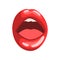 Open mouth, red female glossy lips vector Illustration on a white background