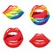 Open mouth. Sexy plump female lips. Tongue stuck out coquettishly. Lip makeup with pride month colors. Decorative