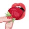 Open mouth with strawberry. print for T-shirt.