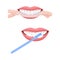 Open Mouth with Toothbrush and Dental Tape Scrubbing and Cleaning Teeth Vector Set