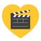 Open movie clapper board template icon. Flat design style. Heart shape. I love cinema. White background. Isolated