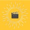 Open movie clapper board template icon. Flat design style. Shining effect dash line circle