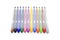 Open multicolored markers on a white background