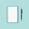 Open notepad with pen flat style icon. Vector illustration.