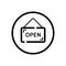 Open notice. Label with text. Commerce outline icon in a circle. Vector illustration