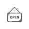 Open notice thin line icon. Label with text. Outline commerce vector illustration