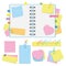 An open organizer with clean sheets on a spiral and with bookmarks. A set of stickers and paper for notes. Colorful flat vector