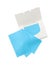 Open package of facial oil blotting tissues on white background, top view