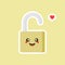 open padlock icon. safe secure padlock kawaii character. Smiling padlock color icon. Reliable password. Protection, security. Easy